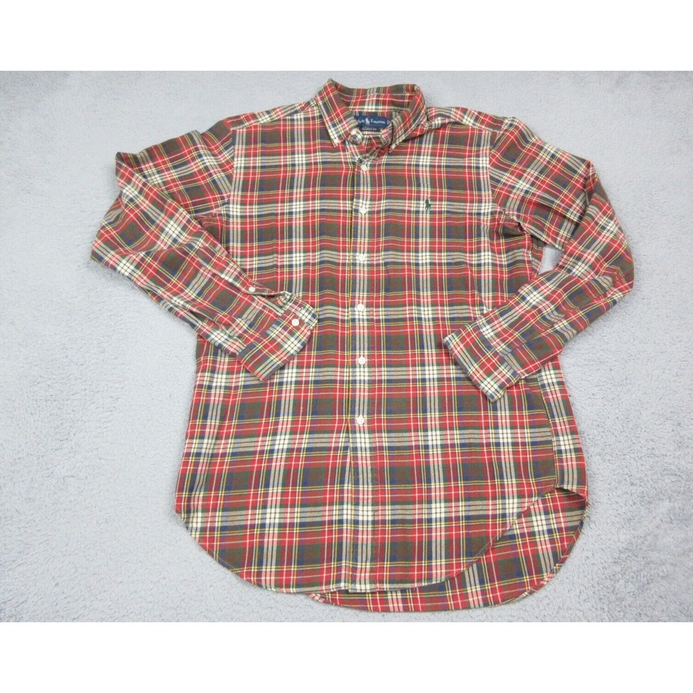 Vintage Ralph Lauren Shirt Mens M Multicolor Plaid Cotton Flannel Button Down